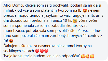 Správa od klientky po spolupráci – referencia 1