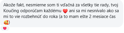 Správa od klientky po spolupráci – referencia 2