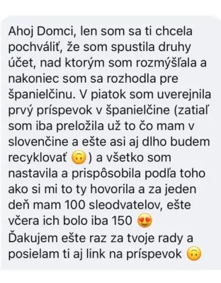 Správa od klientky po spolupráci – referencia 4