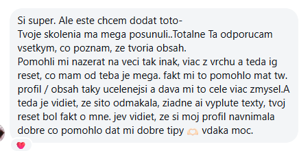 Správa od klientky po spolupráci – referencia 6